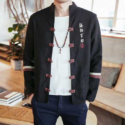 Embroidered cotton cardigan coat