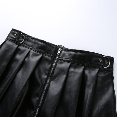 Dark Leather Pleated Skirt