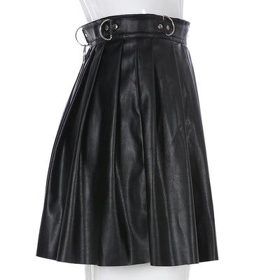 Dark Leather Pleated Skirt