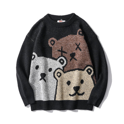 Bear Couple Sweater Men and Women Trend Loose Round Neck Lazy Knit Sweater