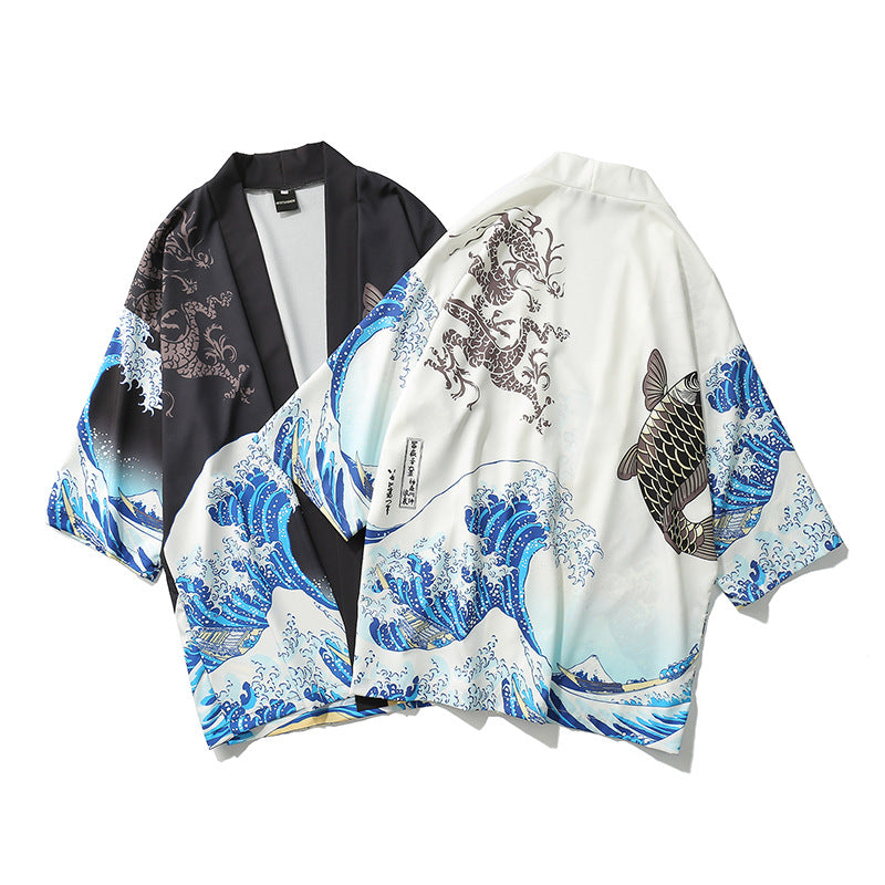 Japanese ukiyo-e painted loose seven-point sleeve shirt 