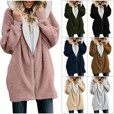 Hooded zipper cardigan fur coat plush sweater