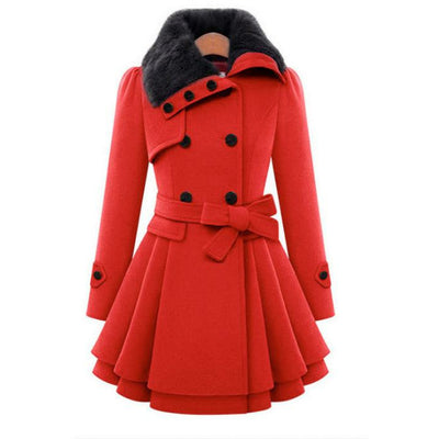 European Beauty Slim Mid-length Coat Double-Breasted Thick Coat