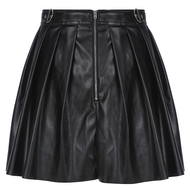 Dark Leather Pleated Skirt