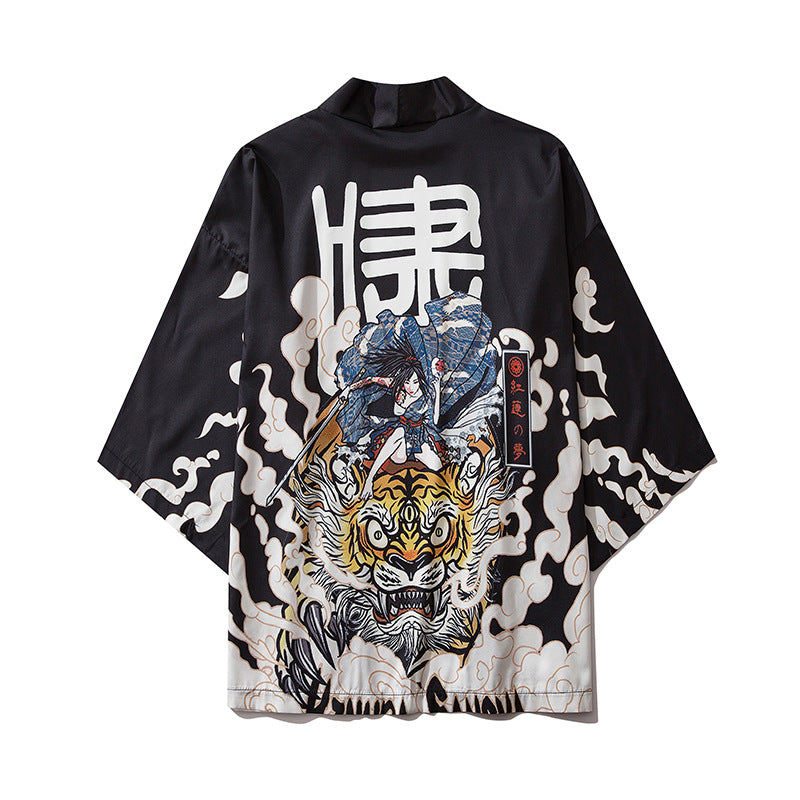 Japanese Kimono Cardigan Cat Samurai Streetwear