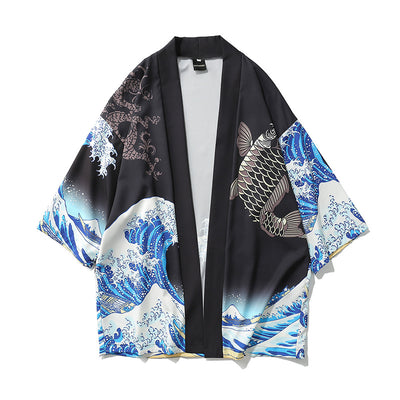 Classic Japanese Wave Fish Kimono