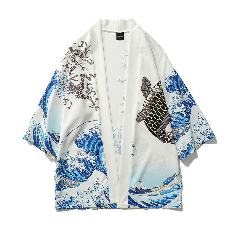 Classic Japanese Wave Fish Kimono