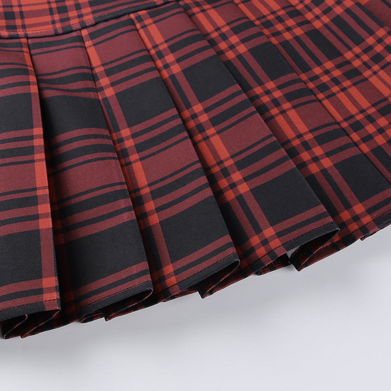 Leather Belt Plaid Skirt