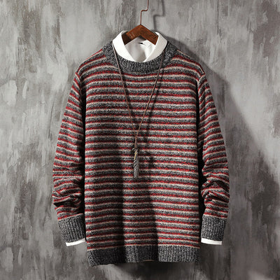 Men's Sweater Round Neck Pullover Loose Color Matching