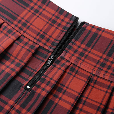 Leather Belt Plaid Skirt