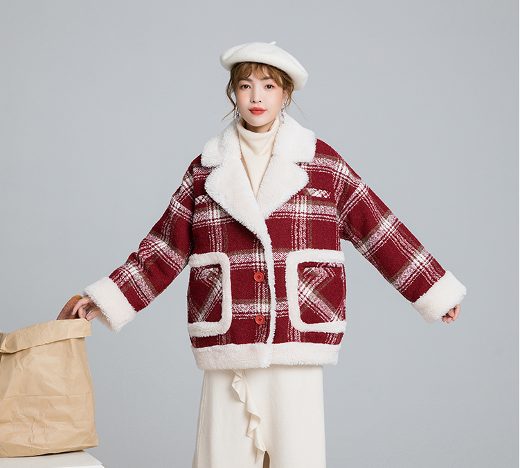 Plaid Woolen Jacket w/ Collar